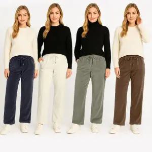 와이드 여성 기모 바지 코듀로이 여성 골덴 바지 데일리 밴딩