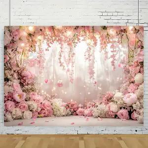 졸업식 포토존 배경 현수막 단체 촬영 1 로맨틱한 꽃무늬 폴리에스테르 웨딩 조명 이벤트 장식용 다목적 배