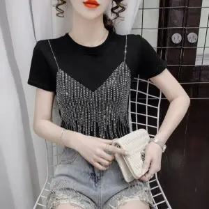 큐빅 스팽글 티셔츠 반짝이 줌바 반팔티 라인 댄스복 방송댄스 상의 에어로빅 블랙 반팔