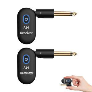 [미국배송] INGPARTNER A14 무선 기타 시스템 2.4GHZ 2 모드 엄지손가락 크기 90 회전 가능 100피트 범위 기타 베이스 바이올린 키보드용 송신기 플러그 앤 플레이 - 블랙(1TX + 1RX)
