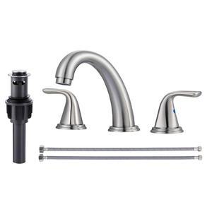 욕실 싱크대 수도꼭지 3구 브러 니켈 알레샤 광범위한 304 스테인리스 무연 호스가 있는 세면대 RV 화장실 배니티 를 위한 오버플로가 팝업 배수구