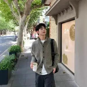 남성 댄디 폴라 니트 반하이넥 단추 가디건 스웨터 가을 겨울 양털 상의 캐주얼 도톰함 힛템