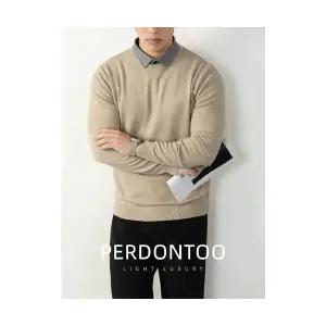 픽호샵 남자 키작남 라운드넥 니트 누드톤 가짜 투피스 가을 겨울 캐주얼 상의 꾹4