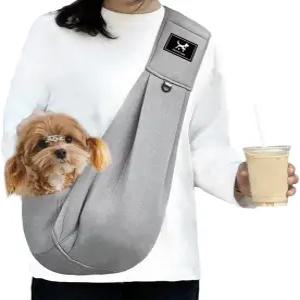 포펍비 개 및 고양이 캐리어 슬링 조절 가능한 부드러운 패딩 숄더 강아지 핸즈프리 가방 이중 안전 버클이