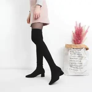 여성용 통굽 니하이 부츠 스웨이드 심플 디자인 스판 미들굽 (WFJ5TQF)