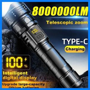 강력한 Led 손전등 슈퍼 밝은 전술 토치 라이트 비상 스포트라이트 텔레스코픽 줌 랜턴 내장 Batte 18650ry