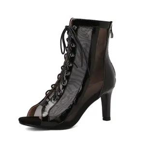 메쉬 댄스힐 편안한 발목 망사 하이힐 여름앵글부츠