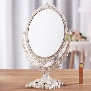프로방스 타원형 회전 탁상 거울 18.5cm/디자인 미용 가정용 다용도 사무실 뷰티 스탠드 화장용 탁상형