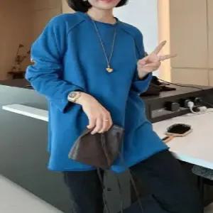 블랙팬서 여성 추동 슬림핏 쭈리 도톰 기모 라운드 하프 맨투맨 OPH4