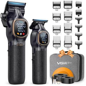 [미국배송] 남성용 VGRPRO 프로페셔널 헤어 클리퍼 전문 이발사 및 트리머 세트 패키지 케이스로 머리를 자를 수 있는 무선 강력한 9000 PRM 충전식 전기(블랙)