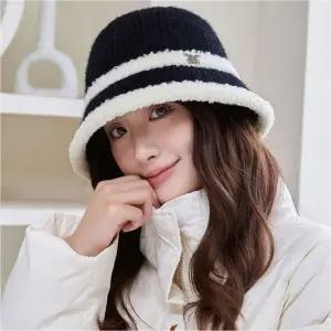여성 배색 니트 버킷햇 겨울 벙거지모자 겨울 5색