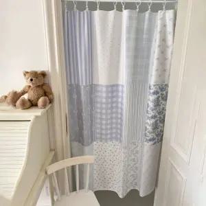 프렌치 레터링 패브릭포스터 키친 가리개 벽 도어커튼 빈티지 감성 블루 패턴 소형