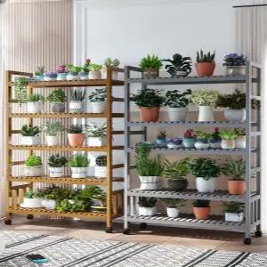 베란다화분선반 5단 나무 꽃 다육이 이동식 정리대