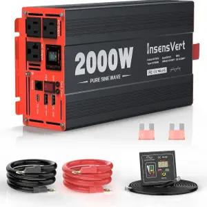 2000W 순수 사인파 인버터 RV 트럭 태양광 실외용 12V ~ 120V AC 컨버터 듀얼 및 20A 소켓 18W + 30W USB
