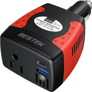 BESTEK 150W 파워 인버터 12V ~ 110V 전압 변환기 PD30W QC18W 차량 충전기 전원 어댑터(충전 포트 포함)