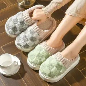 보들 체크 방한 털실내화 WFGFB8F