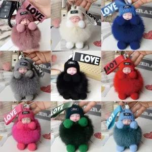 여우 퍼 장식 키링 고리 인기 리얼 인형 열쇠 (WFJSPSX)