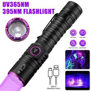 휴대용 USB UV 자외선 블랙 라이트 395nm/365nm LED 손전등 1 모드 줌 토치 애완 동물 소변 얼룩 전갈 앰버