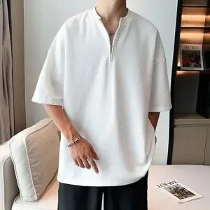 오버핏 여름티셔츠 지퍼 카라넥 반팔티셔츠 무지 여름 (WFJSR2A)