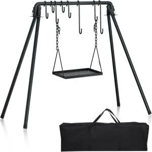 릴리안서 그릴 스윙 캠프파이어 조리대 후크 및 보관 가방 8개 포함 주물 바비큐 파티 야외 피크닉 캠핑