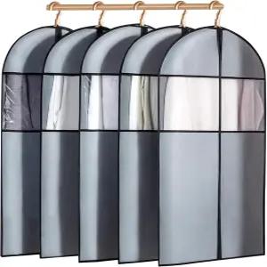 프리미엄 의류 가방 5개 부직포 투명 창 하단 마감 정장 롱 코트 원피스에 적합 (60x110cm/24x43인치)