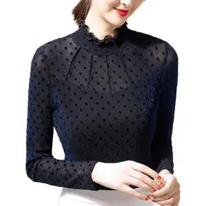 펄스포츠 라인댄스복 망사 여성 상의 살사 밸리 블랙 도트 블루 실 M 40~47.5kg