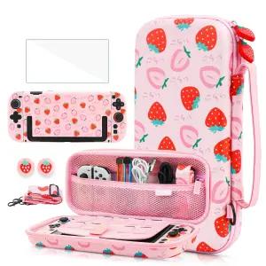 닌텐도 스위치 2용 GLDRAM 핑크 분홍색 딸기 휴대용 케이스 (2025) 여행용 보관가방 포함 귀여운 소녀