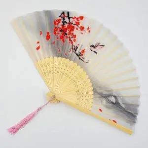 고품질 폴딩부채 일본 접이식 수채화부채(레드 매화) 대나무부채 (WFKA027)