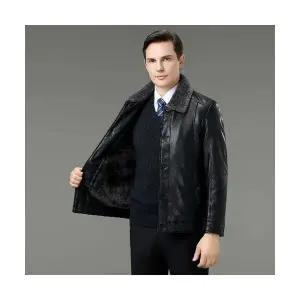 포뇨2 남성 슬림핏 헤닝 리얼 가죽 의류 겨울 양 퍼 일체형 기모 도톰 코트 OPH4