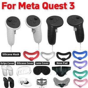 1쌍의 실리콘 컨트롤러 그립 커버 안티 폴 조이스틱 미끄럼 방지 조절 가능한 스트랩 포함 메타 3 VR 액세