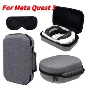 렌즈 커버가있는 휴대용 가방 보호 Meta Quest 3 VR 헤드셋 게임 컨트롤러 충격 메쉬 포켓