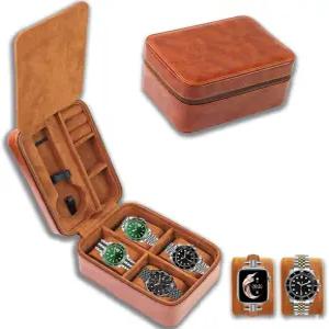 준탄 시계 상자 5개의 시계와 보석용 하드 워치 여행 케이스 보관 정리함 반지용 지퍼가 달린 PU 가죽