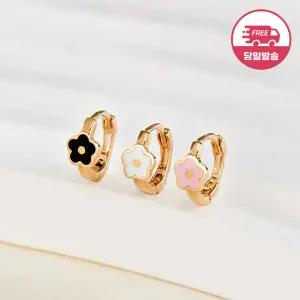 [비앤비골드] (당일발송) 14K 데이지 플라워 에나멜 원터치 링 피어싱 한쪽 JAE40790