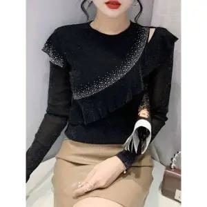 라인 댄스복 여성 방송 줌바 스포츠 긴팔 왈츠 라틴 가을 블랙 M