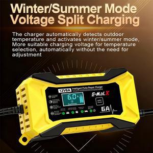 12V 6A 리튬인산철 배터리 충전기 복구 스마트 고속 AGM 딥 사이클 GEL 납산 오토바이
