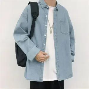 데님 셔츠 남성 레이어드 스트릿 캐주얼 학생 청남방 (WFKAKED)