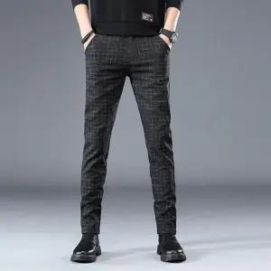 남성바지 베이직 체크패턴 남성하의 일자팬츠 남성팬츠 허리밴딩팬츠 일자바지