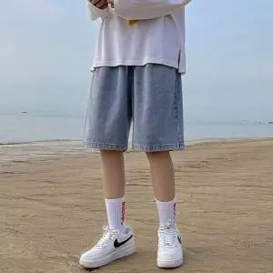 오버핏하의 청반바지 롤업팬츠 팬츠 빈티지데님 스트릿 레트로쇼츠 와이드