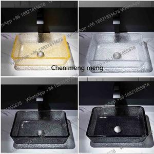 라포식 다이캐스팅 투명 크리스탈 유리 세면대 직사각형 세면기 발코니 샴푸 싱크대 욕실 카운터탑 배수구