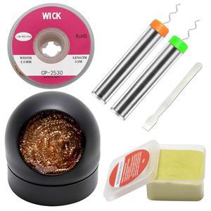 6-in-1 용접 도구 세트, 납땜 철 팁 클리너 + 1.0mm 와이어(11g*2개) Rosin 플럭스 페이스트(1.75온스/50g), 청소되지 않은 코어(2.5*3.0mm, 9.8피트) 스테인리스 스틸 스크레이퍼 드로스