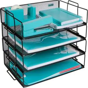 스태커블 종이 트레이 책상 정리함 비즈니스 가정 학교 또는 상점에서 사용할 수 있는 4계층 금속 메쉬