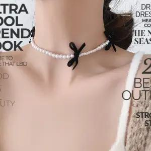 여성 벨벳 리본 진주스트랩 목걸이 패션 진주초커 (WFKB3U2)