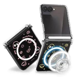 갤럭시 Z플립 5 6 7 몽몽 두들 마그네틱 오토 힌지 투명 하드 맥세이프 케이스 제트플립