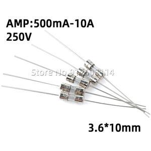 핀포함 유리 튜브 퓨즈  브레이크 3.6x10mm 250V 0.5A 1A 2A 3A 3.15A 4A 8A 3x10 10개