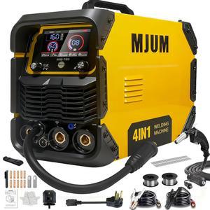 160A 4-in-1 AI 용접기: 듀얼 전압 110V / 220V MIG 플럭스 코어 트 TIG 스틱 용접기 u2013 스마트 시너지 컨트롤 IGBT 인버터 HD LED 디스플레이, 가정용 수리 자동 복원 금속 제작