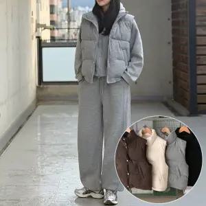 [비비드글램][3P세트단독구매가능] 웰론 패딩 조끼+후드 집업+와이드 팬츠 셋업 4color 겨울 기모 트레이닝