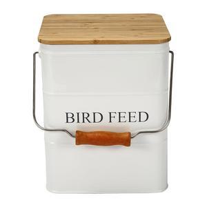 나무 뚜껑과 스쿱이 포함된 모레지 버드 간식 및 보관 통 화이트 파우더 카본 스틸 새 사료통 애완동물