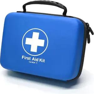 필요한 모든 기본 또는 고급 용품이 포함된 SHBC 방수 응급처치 키트(228개). 가정 내외부 여행 캠핑 블루