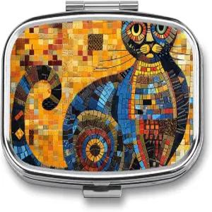 알약 정리함 휴대용 상자 여행용 7일 필케이스 컬러풀 추상 고양이 약 비타민 약물 어유 및 보충제를 위한