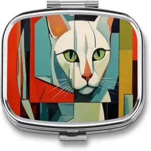 알약 정리함 휴대용 상자 여행용 7일 필케이스 기하학적 고양이 약 비타민 약물 어유 및 보충제용 약통 2칸